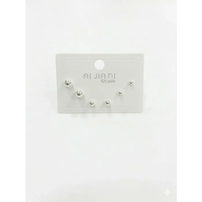 Rodyum Zirkon Taşlı Pirinç Altılı  Kombin Küpe - Kp00589