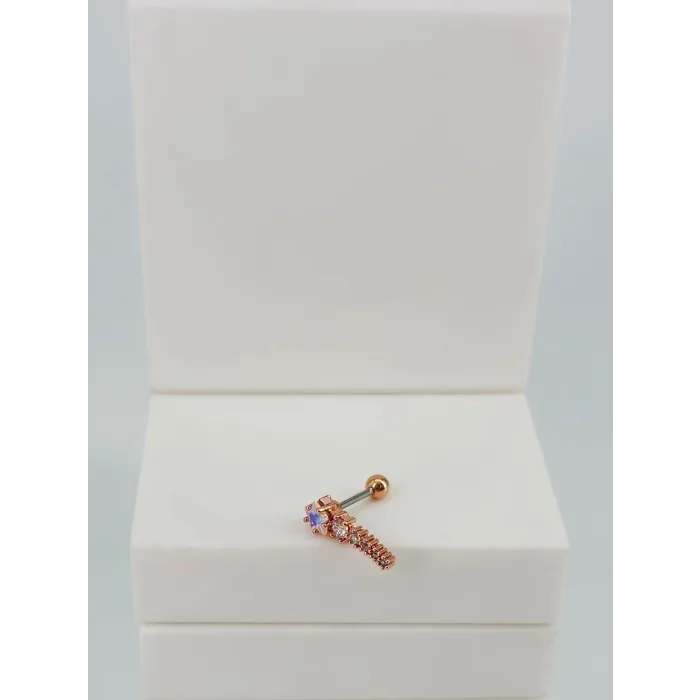 Rose Zirkon Taşlı Uç Kısmı : Pirinç Kıkırdak Bar Uzunluğu : 6 Mm / Bar Kalınlığı 0.8 Mm / Top Boyu 3 Mm  - Pt0056-2