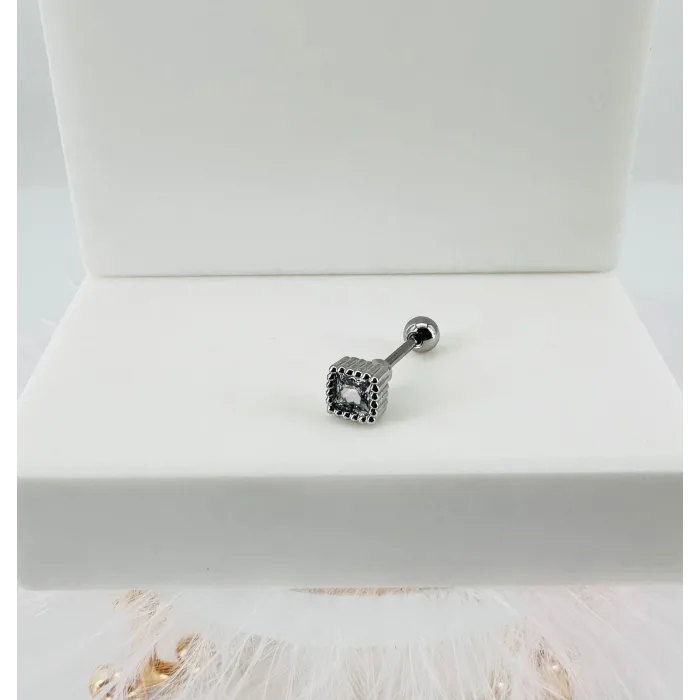 Rodyum Zirkon Taşlı Uç Kısmı : Pirinç Kıkırdak Bar Uzunluğu : 6 Mm / Bar Kalınlığı 0.8 Mm / Top Boyu 3 Mm - Pt0015