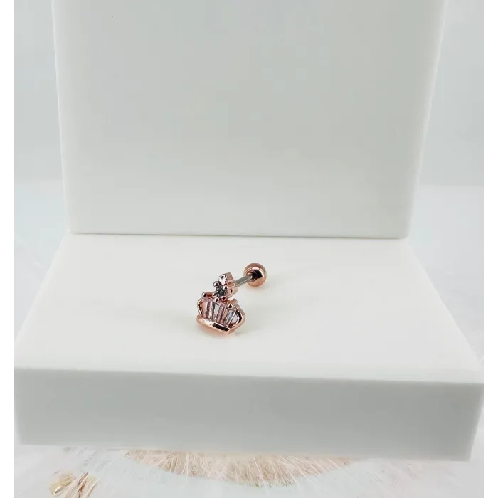 Rose Zirkon Taşlı Uç Kısmı : Pirinç Kıkırdak Bar Uzunluğu : 6 Mm / Bar Kalınlığı 0.8 Mm / Top Boyu 3 Mm - Pt0043-2