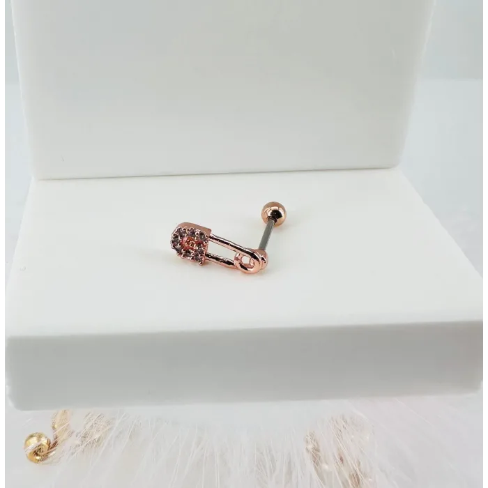 Rose Zirkon Taşlı Uç Kısmı : Pirinç Kıkırdak Bar Uzunluğu : 6 Mm / Bar Kalınlığı 0.8 Mm / Top Boyu 3 Mm - Pt0012-2