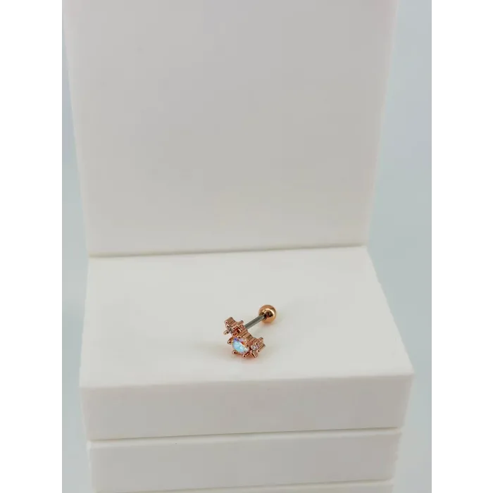 Rose Zirkon Taşlı Uç Kısmı : Pirinç Kıkırdak Bar Uzunluğu : 6 Mm / Bar Kalınlığı 0.8 Mm / Top Boyu 3 Mm  - Pt0063-2