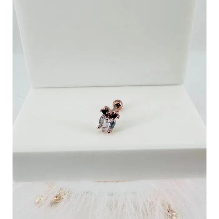 Rose Zirkon Taşlı Uç Kısmı : Pirinç Kıkırdak Bar Uzunluğu : 6 Mm / Bar Kalınlığı 0.8 Mm / Top Boyu 3 Mm - Pt0017-2