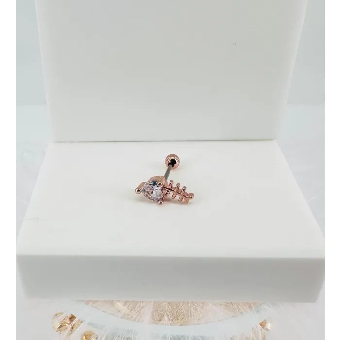 Rose Zirkon Taşlı Uç Kısmı : Pirinç Kıkırdak Bar Uzunluğu : 6 Mm / Bar Kalınlığı 0.8 Mm / Top Boyu 3 Mm - Pt0039-2