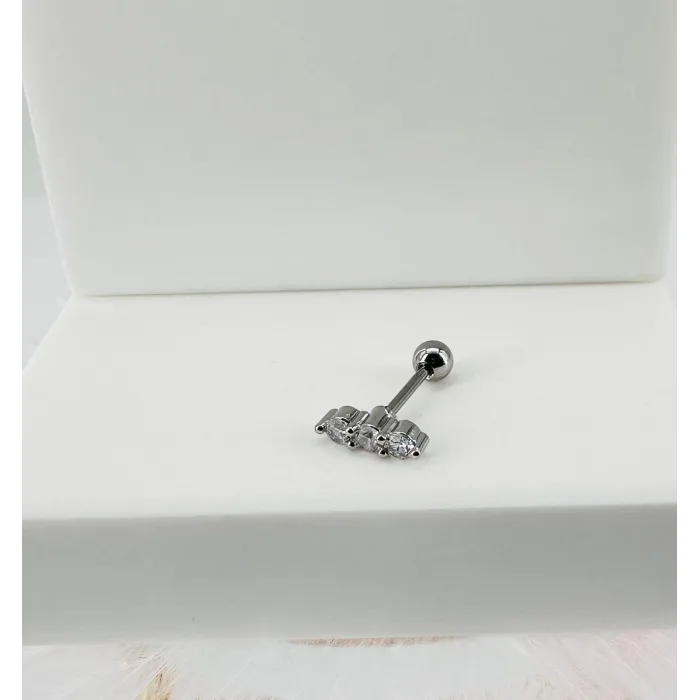 Rodyum Zirkon Taşlı Uç Kısmı : Pirinç Kıkırdak Bar Uzunluğu : 6 Mm / Bar Kalınlığı 0.8 Mm / Top Boyu 3 Mm - Pt0018