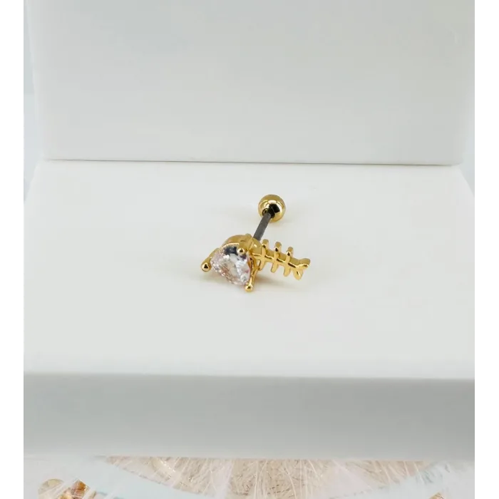 Zirkon Taşlı Uç Kısmı : Pirinç Kıkırdak Bar Uzunluğu : 6 Mm / Bar Kalınlığı 0.8 Mm / Top Boyu 3 Mm - Pt0039-1