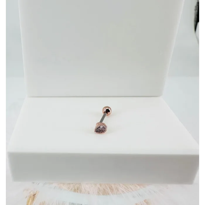 Rose Zirkon Taşlı Uç Kısmı : Pirinç Kıkırdak Bar Uzunluğu : 6 Mm / Bar Kalınlığı 0.8 Mm / Top Boyu 3 Mm - Pt0042-2