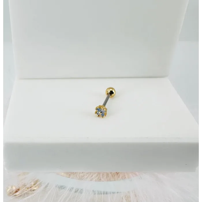 Zirkon Taşlı Uç Kısmı : Pirinç Kıkırdak Bar Uzunluğu : 6 Mm / Bar Kalınlığı 0.8 Mm / Top Boyu 3 Mm - Pt0027-1