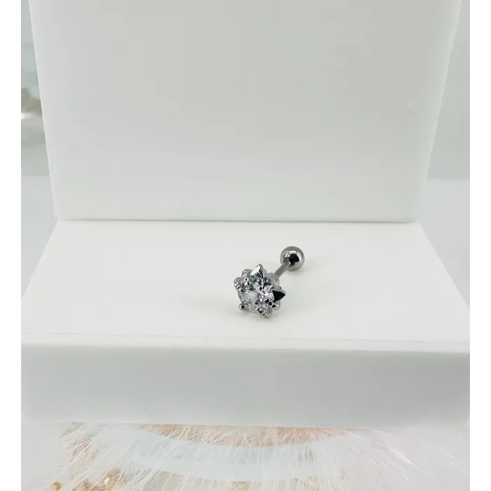 Rodyum Zirkon Taşlı Uç Kısmı : Pirinç Kıkırdak Bar Uzunluğu : 6 Mm / Bar Kalınlığı 0.8 Mm / Top Boyu 3 Mm - Pt0028