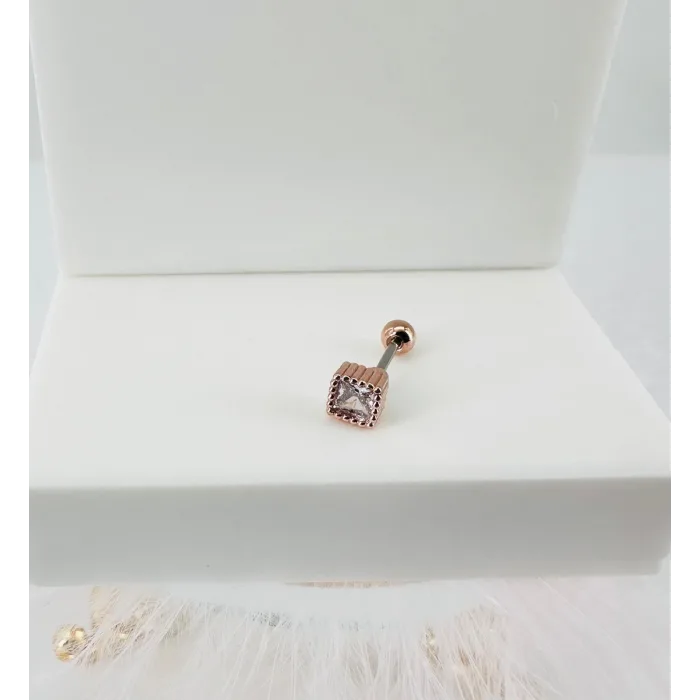 Rose Zirkon Taşlı Uç Kısmı : Pirinç Kıkırdak Bar Uzunluğu : 6 Mm / Bar Kalınlığı 0.8 Mm / Top Boyu 3 Mm - Pt0015-2