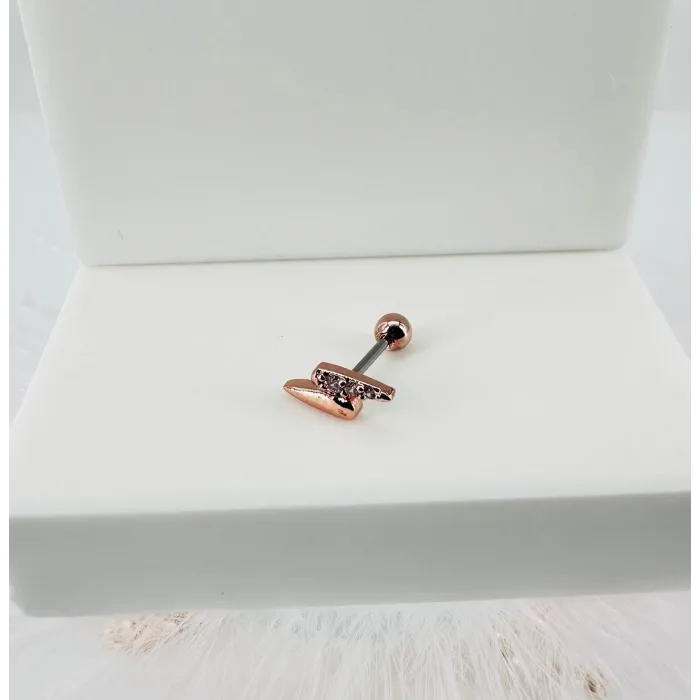 Rose Zirkon Taşlı Uç Kısmı : Pirinç Kıkırdak Bar Uzunluğu : 6 Mm / Bar Kalınlığı 0.8 Mm / Top Boyu 3 Mm - Pt0010-2