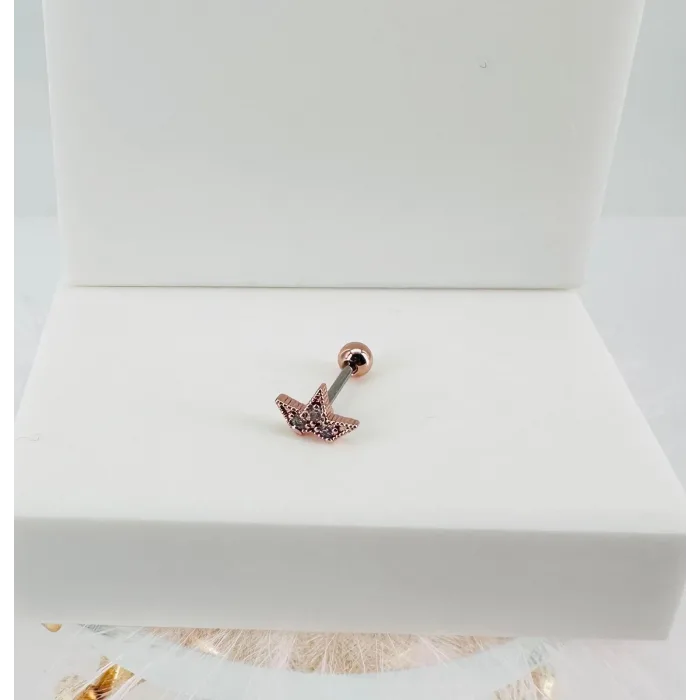 Rose Zirkon Taşlı Uç Kısmı : Pirinç Kıkırdak Bar Uzunluğu : 6 Mm / Bar Kalınlığı 0.8 Mm / Top Boyu 3 Mm - Pt0037-2