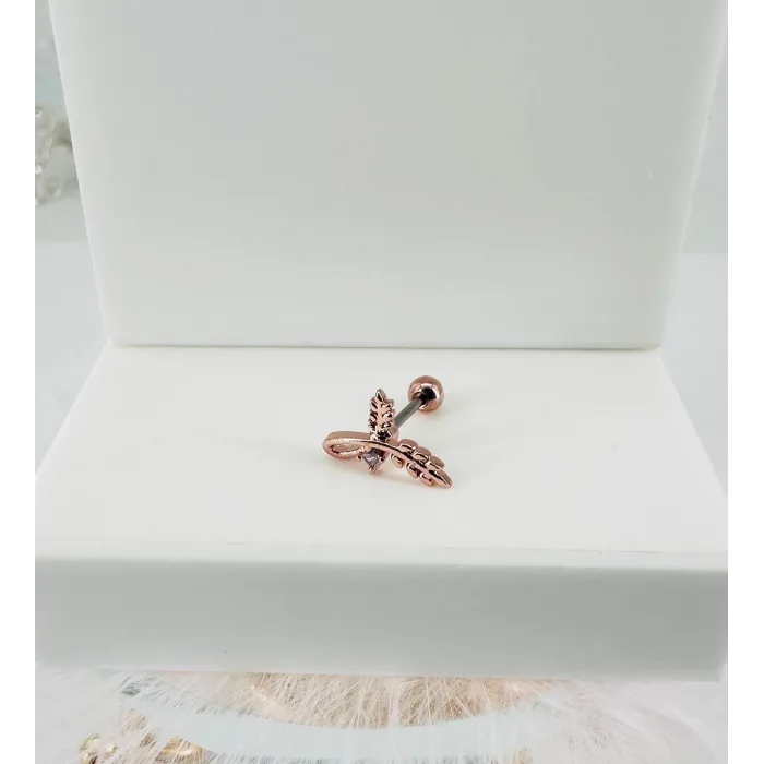 Rose Zirkon Taşlı Uç Kısmı : Pirinç Kıkırdak Bar Uzunluğu : 6 Mm / Bar Kalınlığı 0.8 Mm / Top Boyu 3 Mm - Pt0036-2