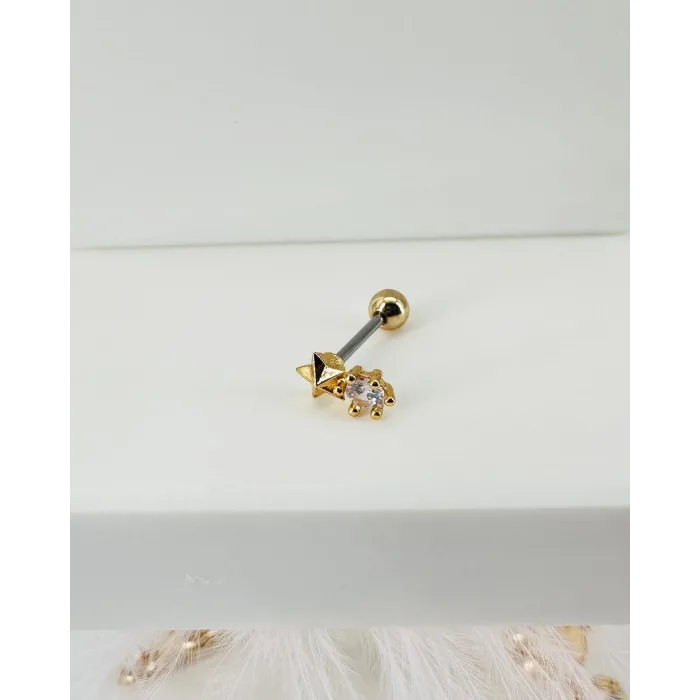Zirkon Taşlı Uç Kısmı : Pirinç Kıkırdak Bar Uzunluğu : 6 Mm / Bar Kalınlığı 0.8 Mm / Top Boyu 3 Mm - Pt0009-1