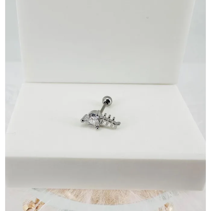Rodyum Zirkon Taşlı Uç Kısmı : Pirinç Kıkırdak Bar Uzunluğu : 6 Mm / Bar Kalınlığı 0.8 Mm / Top Boyu 3 Mm - Pt0039