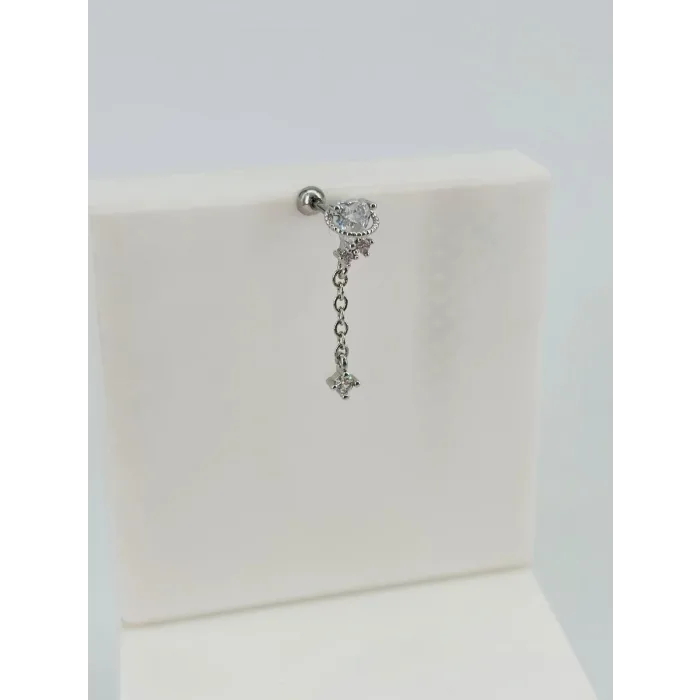 Rodyum Zirkon Taşlı Uç Kısmı : Pirinç Kıkırdak Bar Uzunluğu : 6 Mm / Bar Kalınlığı 0.8 Mm / Top Boyu 3 Mm - Pt0048