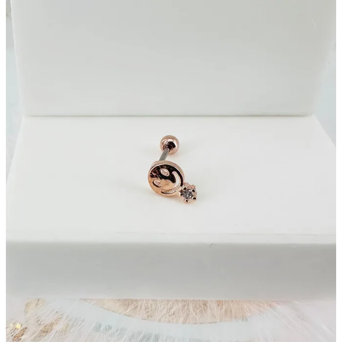Rose Zirkon Taşlı Uç Kısmı : Pirinç Kıkırdak Bar Uzunluğu : 6 Mm / Bar Kalınlığı 0.8 Mm / Top Boyu 3 Mm - Pt0030-2