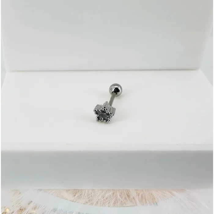 Rodyum Zirkon Taşlı Uç Kısmı : Pirinç Kıkırdak Bar Uzunluğu : 6 Mm / Bar Kalınlığı 0.8 Mm / Top Boyu 3 Mm - Pt0031