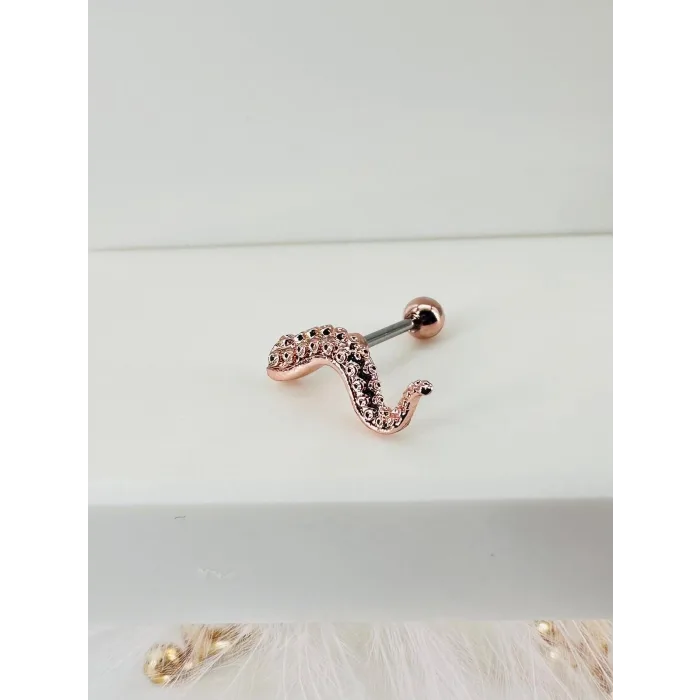 Rose Zirkon Taşlı Uç Kısmı : Pirinç Kıkırdak Bar Uzunluğu : 6 Mm / Bar Kalınlığı 0.8 Mm / Top Boyu 3 Mm  - Pt0006-2