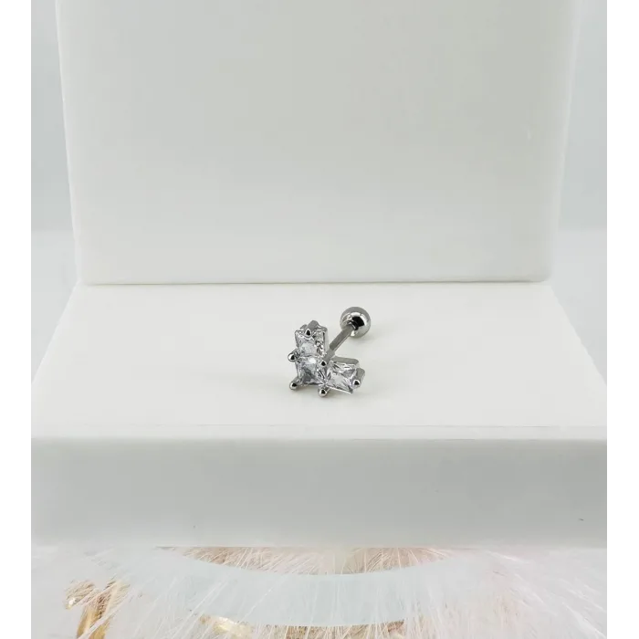 Rodyum Zirkon Taşlı Uç Kısmı : Pirinç Kıkırdak Bar Uzunluğu : 6 Mm / Bar Kalınlığı 0.8 Mm / Top Boyu 3 Mm - Pt0023