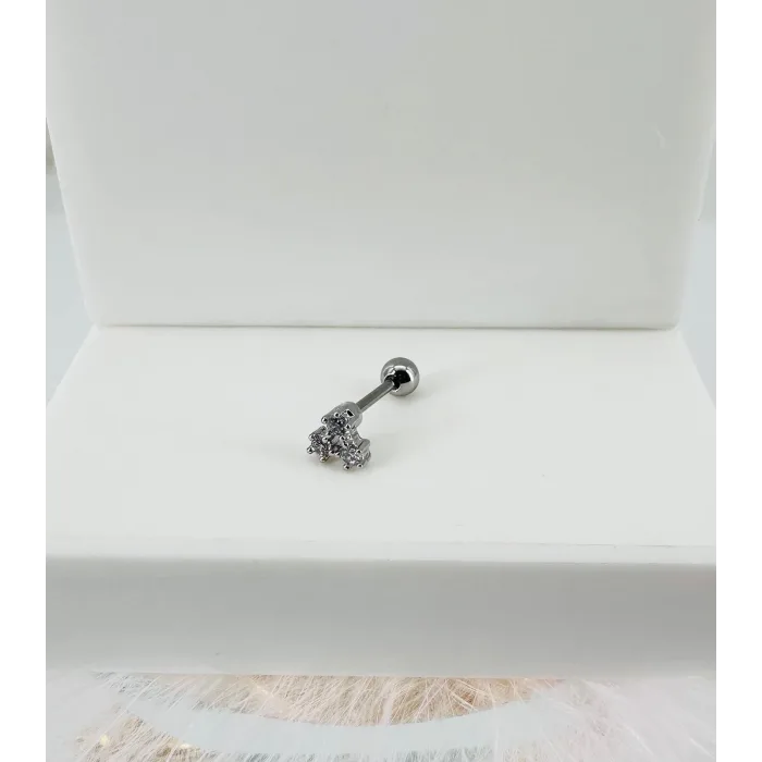 Rodyum Zirkon Taşlı Uç Kısmı : Pirinç Kıkırdak Bar Uzunluğu : 6 Mm / Bar Kalınlığı 0.8 Mm / Top Boyu 3 Mm - Pt0035