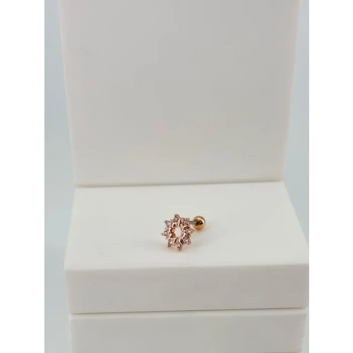 Rose Zirkon Taşlı Uç Kısmı : Pirinç Kıkırdak Bar Uzunluğu : 6 Mm / Bar Kalınlığı 0.8 Mm / Top Boyu 3 Mm   - Pt0068-2