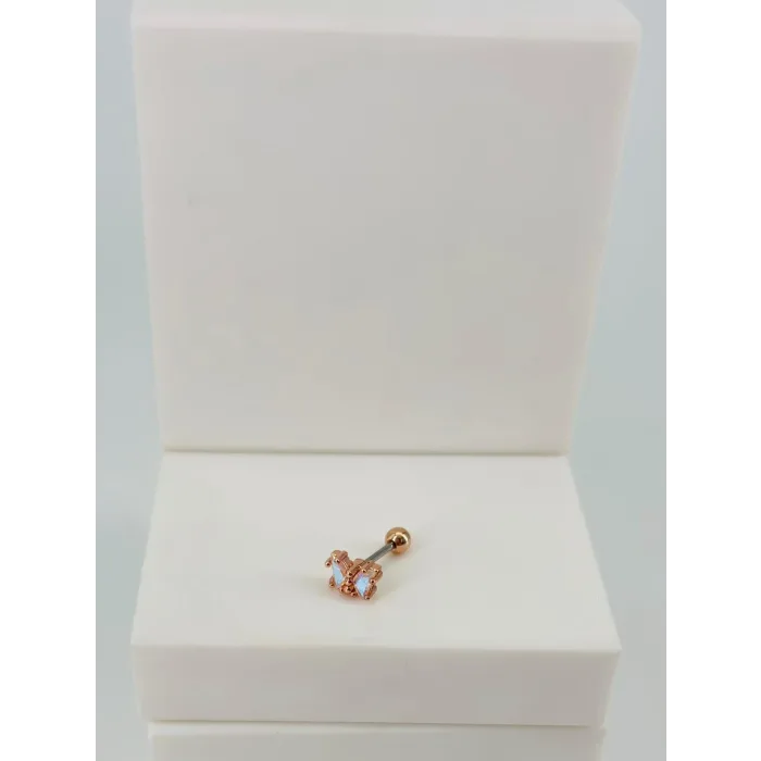 Rose Zirkon Taşlı Uç Kısmı : Pirinç Kıkırdak Bar Uzunluğu : 6 Mm / Bar Kalınlığı 0.8 Mm / Top Boyu 3 Mm  - Pt0060-2