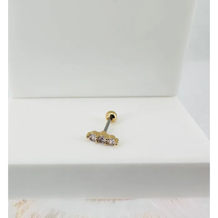 Zirkon Taşlı Uç Kısmı : Pirinç Kıkırdak Bar Uzunluğu : 6 Mm / Bar Kalınlığı 0.8 Mm / Top Boyu 3 Mm - Pt0018-1