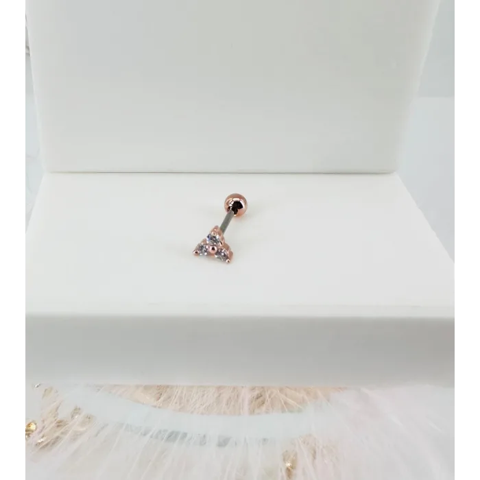 Rose Zirkon Taşlı Uç Kısmı : Pirinç Kıkırdak Bar Uzunluğu : 6 Mm / Bar Kalınlığı 0.8 Mm / Top Boyu 3 Mm - Pt0035-2