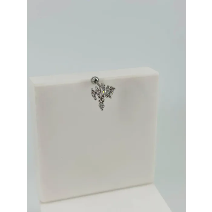 Rodyum Zirkon Taşlı Uç Kısmı : Pirinç Kıkırdak Bar Uzunluğu : 6 Mm / Bar Kalınlığı 0.8 Mm / Top Boyu 3 Mm - Pt0047