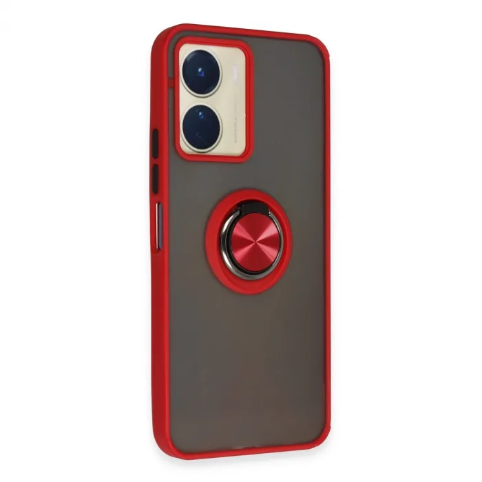 Vivo Y16 Kılıf Montreal Yüzüklü Silikon Kapak - Kırmızı