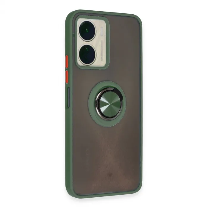 Vivo Y16 Kılıf Montreal Yüzüklü Silikon Kapak - Yeşil
