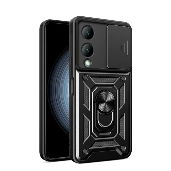 Vivo Y17s Kılıf Pars Lens Yüzüklü Silikon - Siyah