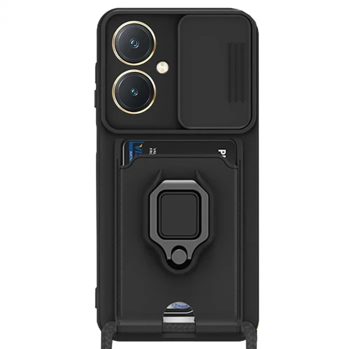 Vivo Y27 Kılıf Zuma Kartvizitli Yüzüklü Silikon - Siyah