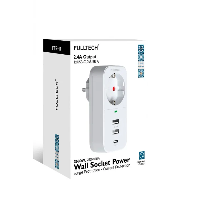 vothoon 2.4A Çıkışlı 2xUSB 1xType-C Tekli Priz Ftr-17