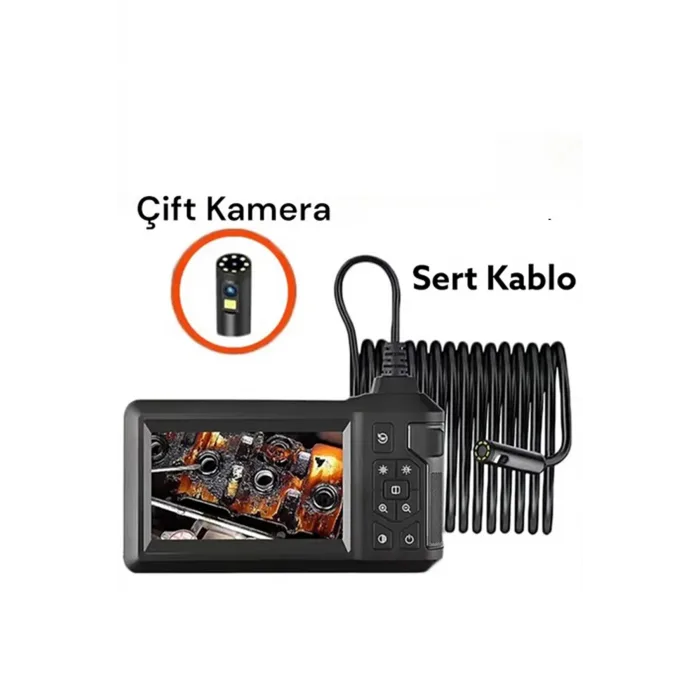 Vtn-093 Ekranlı Çift Kameralı 30 Metre Sert Kablo Yılan Endoskop Kamera 8 Mm 4.3 Inc