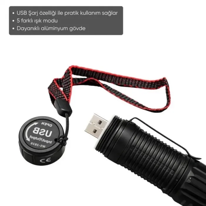 Wison Ws-2828 1000 Lümen Mıknatıslı Usb Şarjlı El Feneri