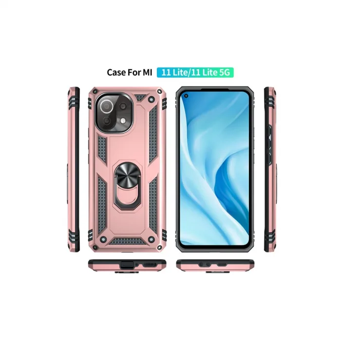 Xiaomi Mi 11 Lite Kılıf Sofya Yüzüklü Silikon Kapak - Rose