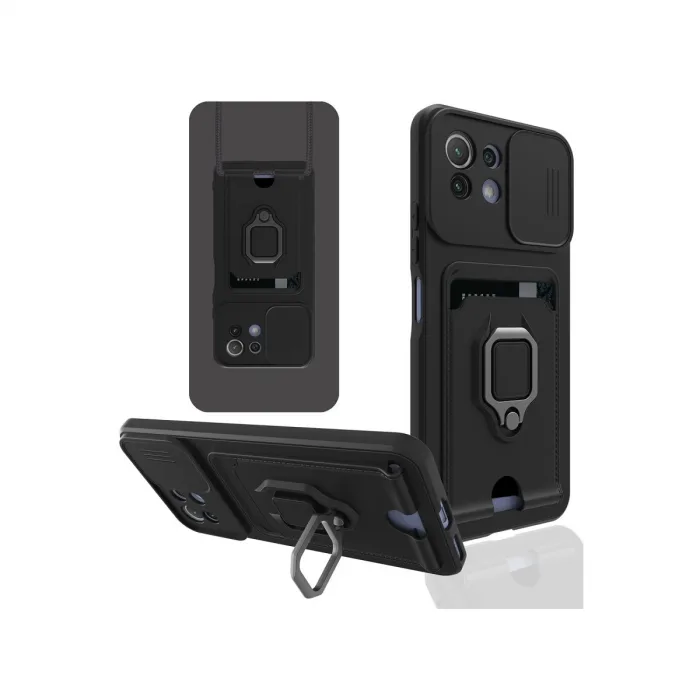 Xiaomi Mi 11 Lite Kılıf Zuma Kartvizitli Yüzüklü Silikon - Siyah