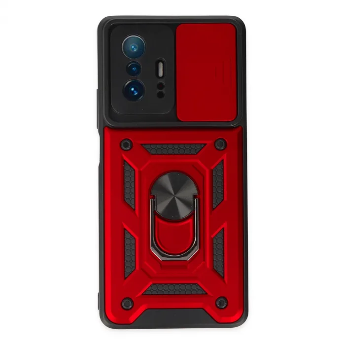 Xiaomi Mi 11t Pro Kılıf Pars Lens Yüzüklü Silikon - Kırmızı