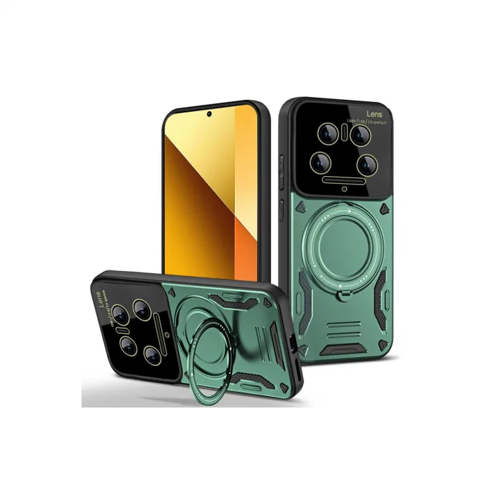 Xiaomi Mi 14 Ultra Kılıf Joy Lens Standlı Kapak - Koyu Yeşil