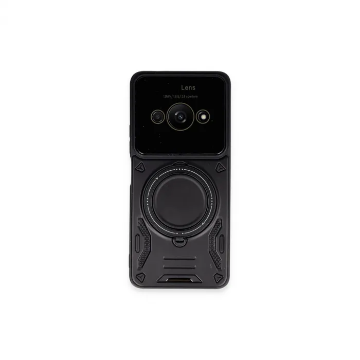 Xiaomi Poco C61 Kılıf Joy Lens Standlı Kapak - Siyah