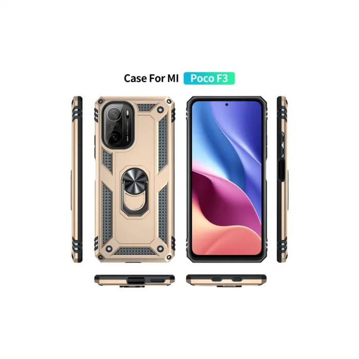 Xiaomi Poco F3 Kılıf Sofya Yüzüklü Silikon Kapak - Gold