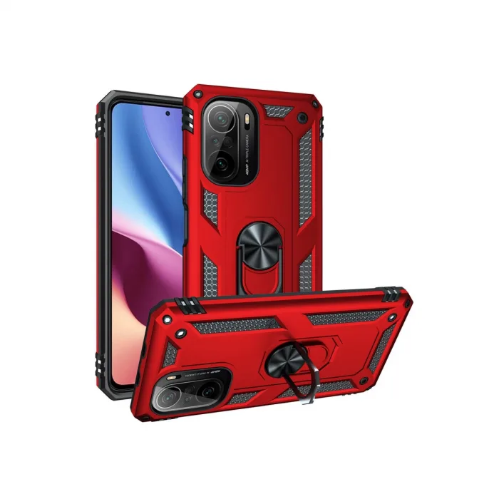 Xiaomi Poco F3 Kılıf Sofya Yüzüklü Silikon Kapak - Kırmızı