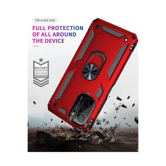 Xiaomi Poco F3 Kılıf Sofya Yüzüklü Silikon Kapak - Kırmızı