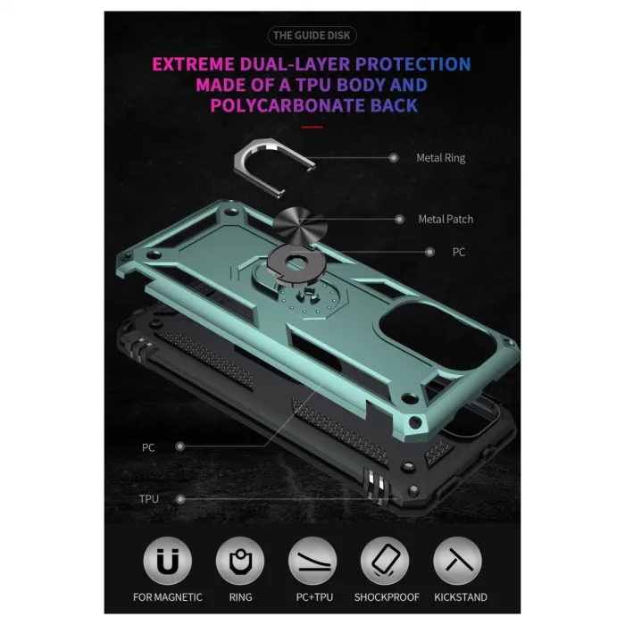 Xiaomi Poco F3 Kılıf Sofya Yüzüklü Silikon Kapak - Yeşil