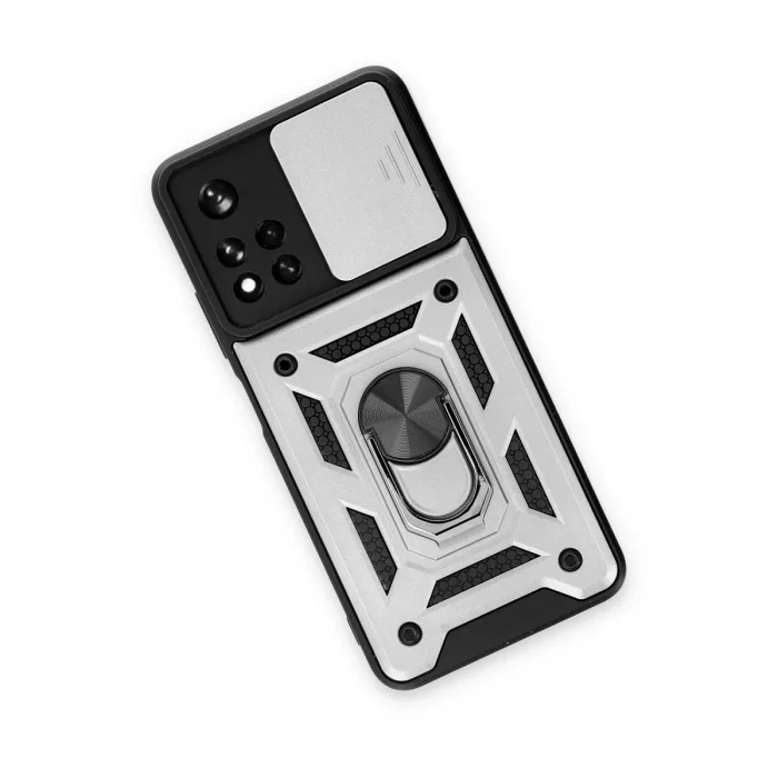 Xiaomi Poco M4 Pro 5g Kılıf Pars Lens Yüzüklü Silikon - Gümüş