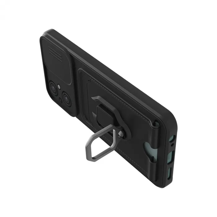 Xiaomi Poco M5 Kılıf Zuma Kartvizitli Yüzüklü Silikon - Siyah