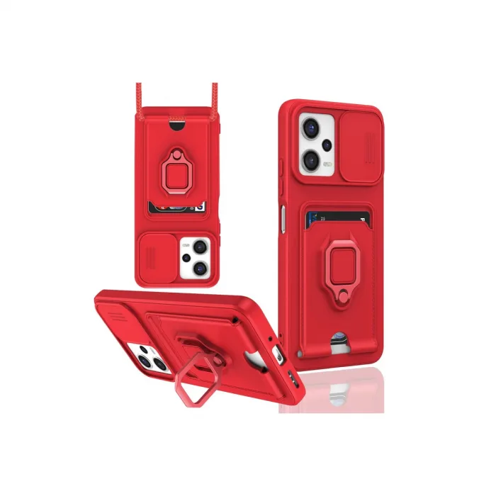 Xiaomi Poco X5 5g Kılıf Zuma Kartvizitli Yüzüklü Silikon - Kırmızı