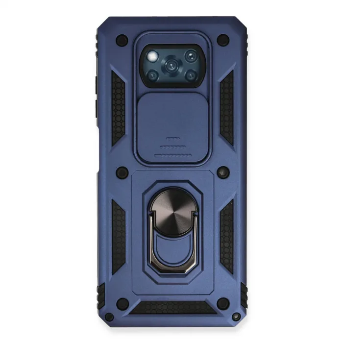 Xiaomi Pocophone X3 Kılıf Pars Lens Yüzüklü Silikon - Lacivert